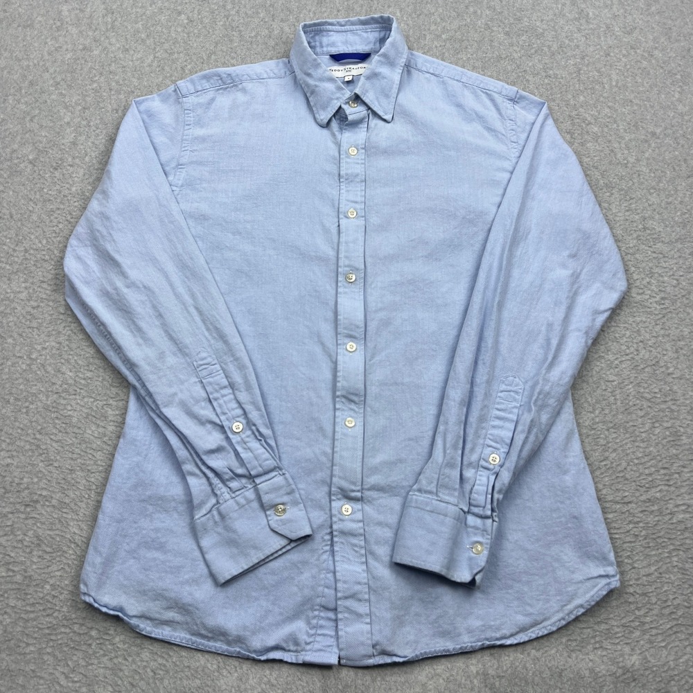 Teddy Stratford Button-Down Mens 3/M Light Blue Long Sleeve Oxford Cotton Shirt